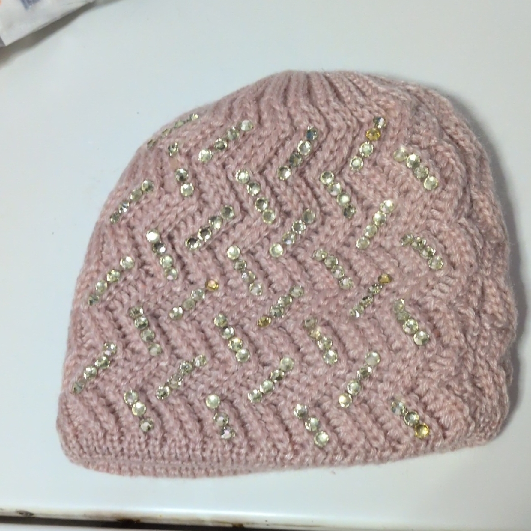 Pink Knit Beanie With Sequins